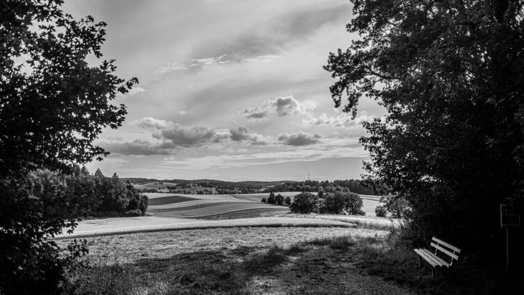 SChwarz weiss Foto zeigt den Blick auf den Ort Gondelsheim 